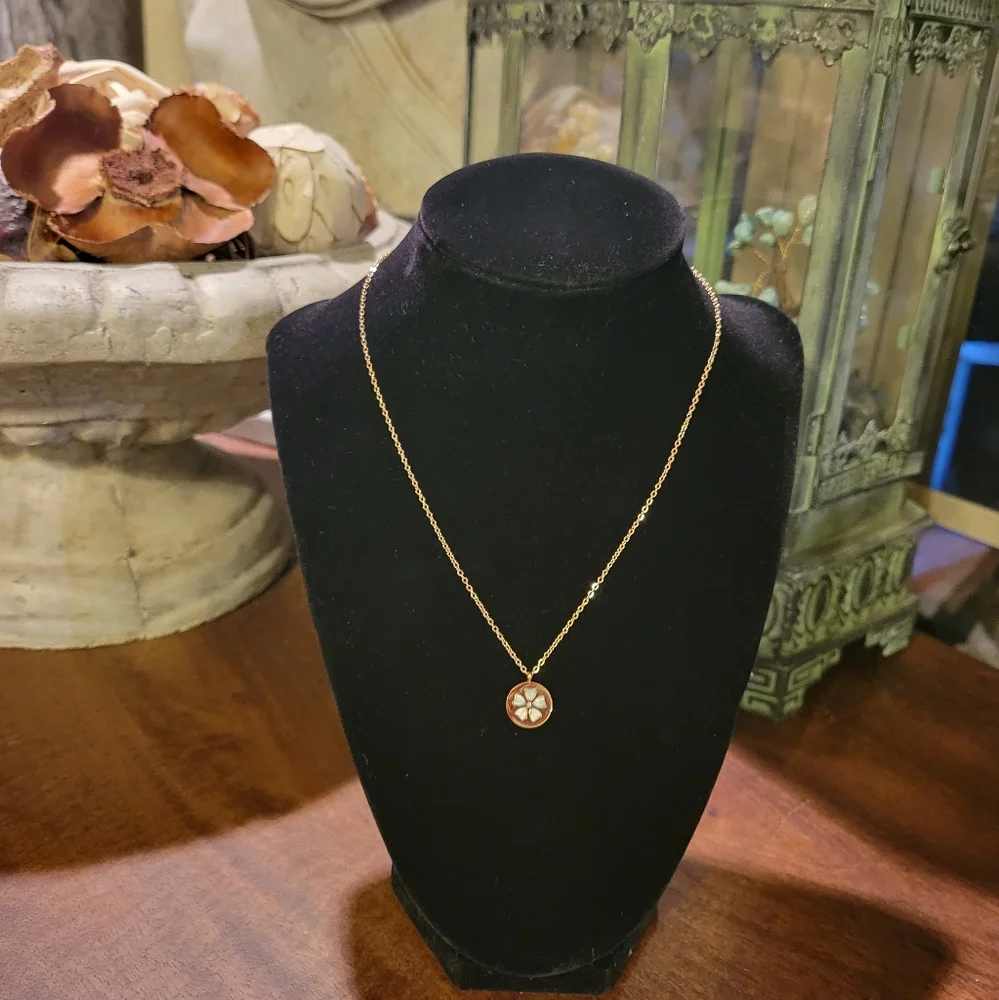 Inlaid Floral Mother of Pearl Necklace Rose Gold #11